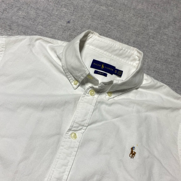 Ralph Lauren Shirt Mens Extra Large Slim White Flesh Pony Elbow Sleeve Cuff XL - Picture 1 of 11